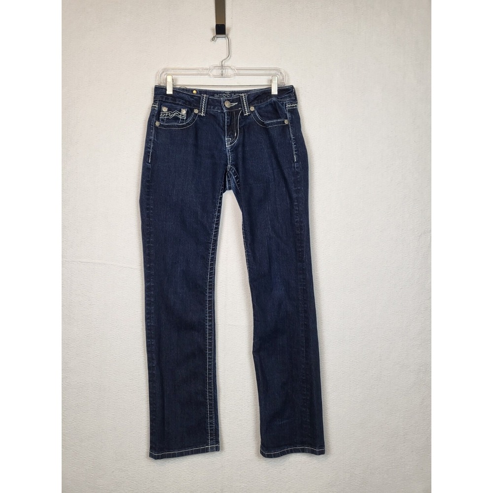 Miss Me Womens Straight Jeans Studded‎ Embroidered Dark Wash JE1049ET3R Size 27